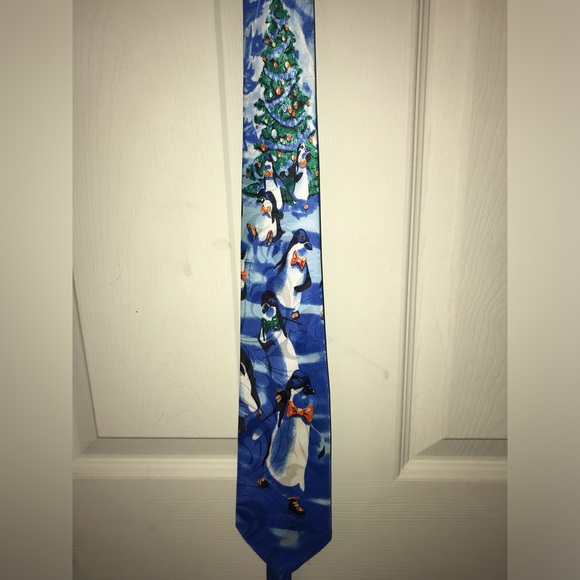 Christmas Penguins Ice Skating Mens Silk Tie - Picture 2 of 5
